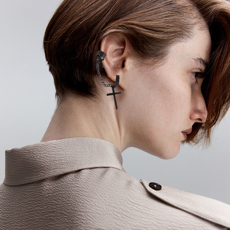Khuyên Tai / Bông Tai Tích Hợp Kẹp Hình Thánh Giá Phong Cách Hip Hop Gothic Punk Cho Nữ