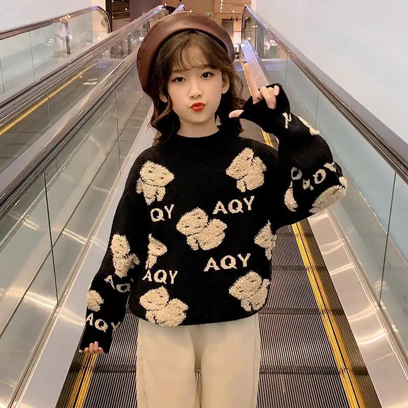 Áo len cho bé gái áo len trẻ em lớn áo len trẻ em áo len dệt kim áo len bé gái áo len mùa đông quần áo trẻ em thời trang trung bình trẻ em lớn