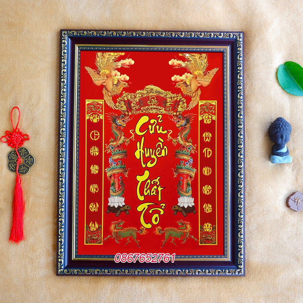 Tranh Cửu Huyền Thất Tổ gồm khung 38x50cm y ảnh