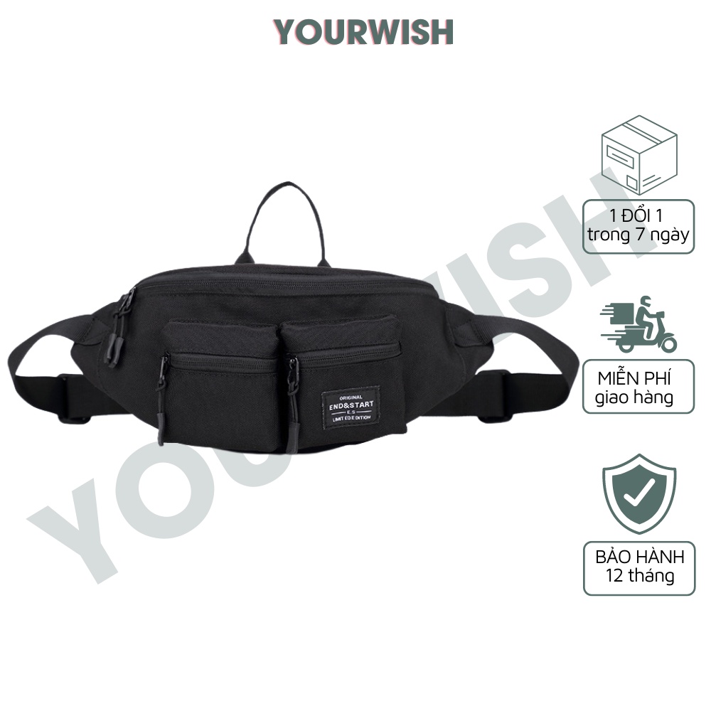 Túi Bao Tử Nam Đeo Chéo Bụng Hông Vai Ngực Thời Trang Cao Cấp Yourwish TD303 Phong Cách Basic Vải Đen Dày Chống Xước
