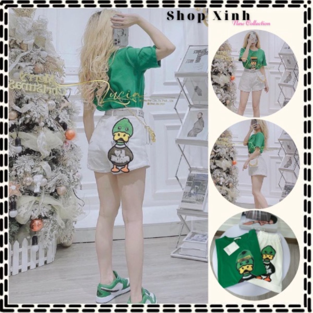 Set Đồ Nữ Áo Phông Mix Quần Sooc Hình Vịt, Set Bộ Nữ Vịt Xanh Chất Cotton Co Giãn Siêu Sang Chảnh