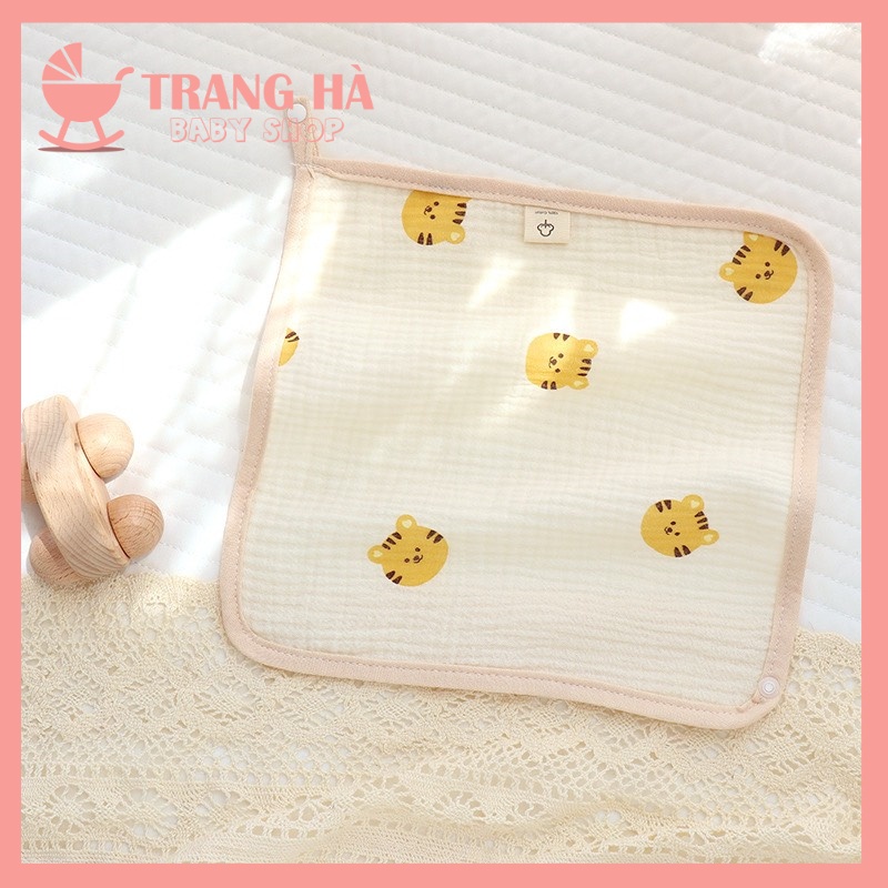 Khăn Yếm Cotton Có Cúc Bấm Mềm Mại Họa Kiểu Dánh Hàn Quốc Cho Bé Từ 0 Tháng Tuổi