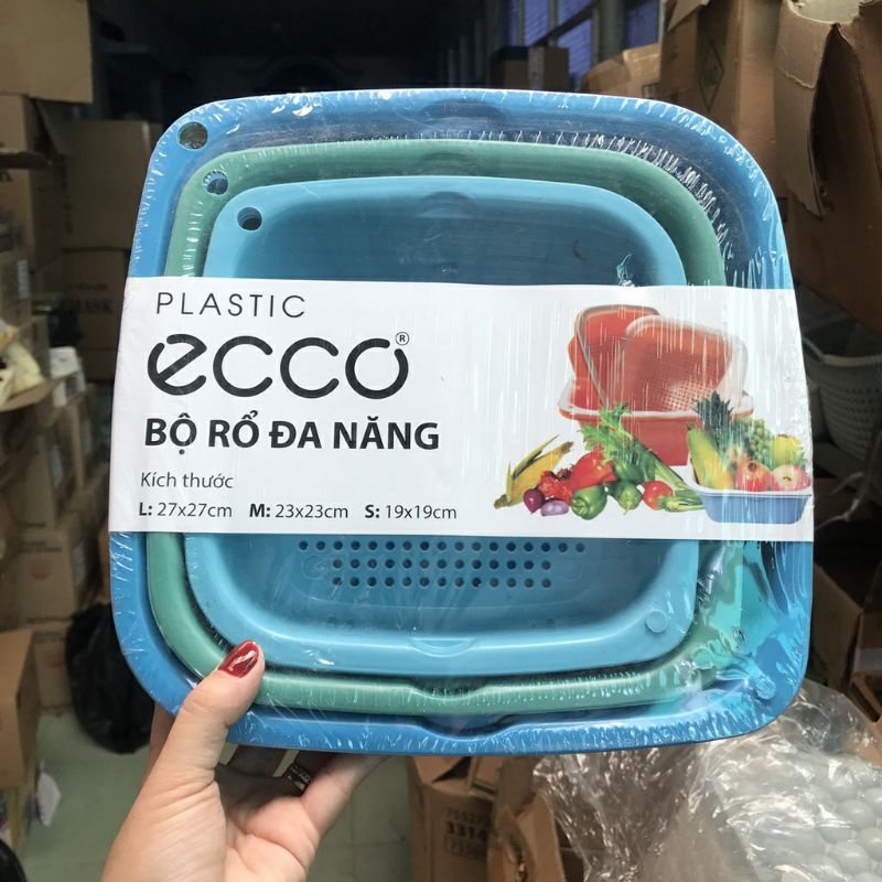 Bộ rổ nhựa kèm thau ECCO 6 món đựng thực phẩm rau quả đa năng - Set rỗ nhựa cao cấp 6 món 3 kích thước khác nhau