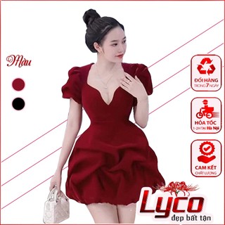 Đầm váy công chúa dự tiệc tay bồng xẻ lưới ngực chân dập phồng chất nhung cao cấp sang chảnh thiết kế Lyco đẹp bất tận