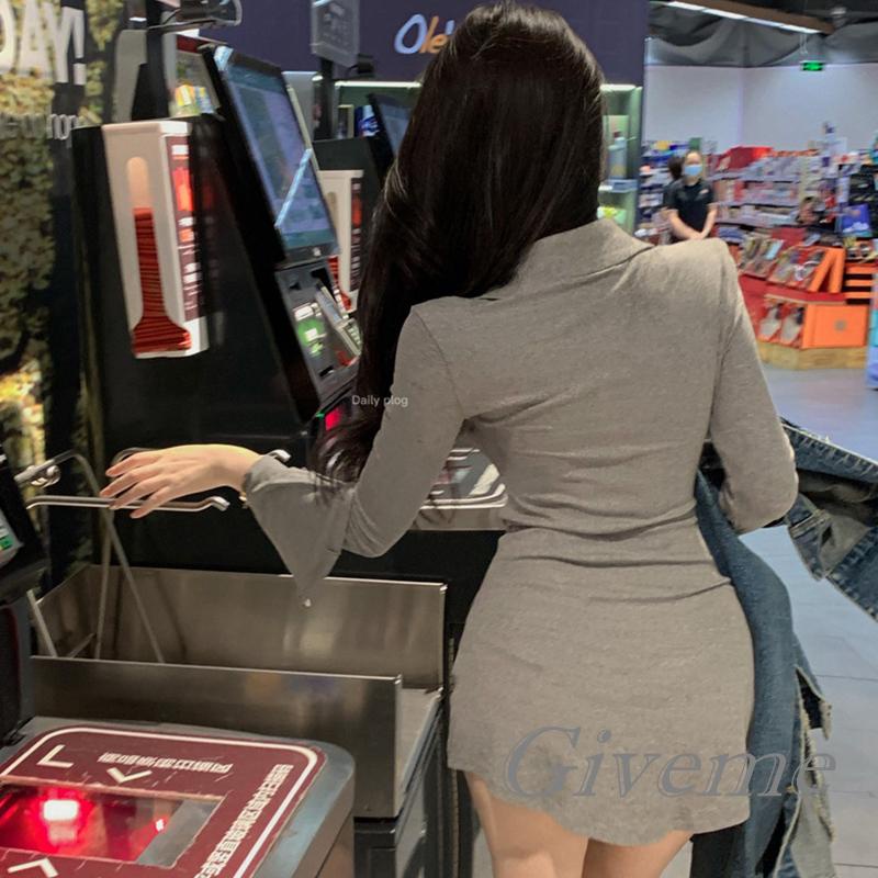 Đầm Sơ Mi Dài Tay Cổ Bẻ Form Ôm Màu Trơn Thời Trang Thanh Lịch Dành Cho Nữ