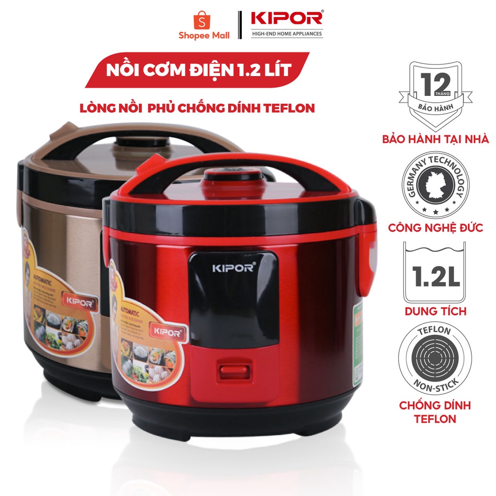 Nồi cơm điện KIPOR KP-N1512 - 1.2L - Nồi cơ chống dính TEFLON 5 lớp dầy 3mm nặng 690G - Bảo hành tại nhà 12 tháng