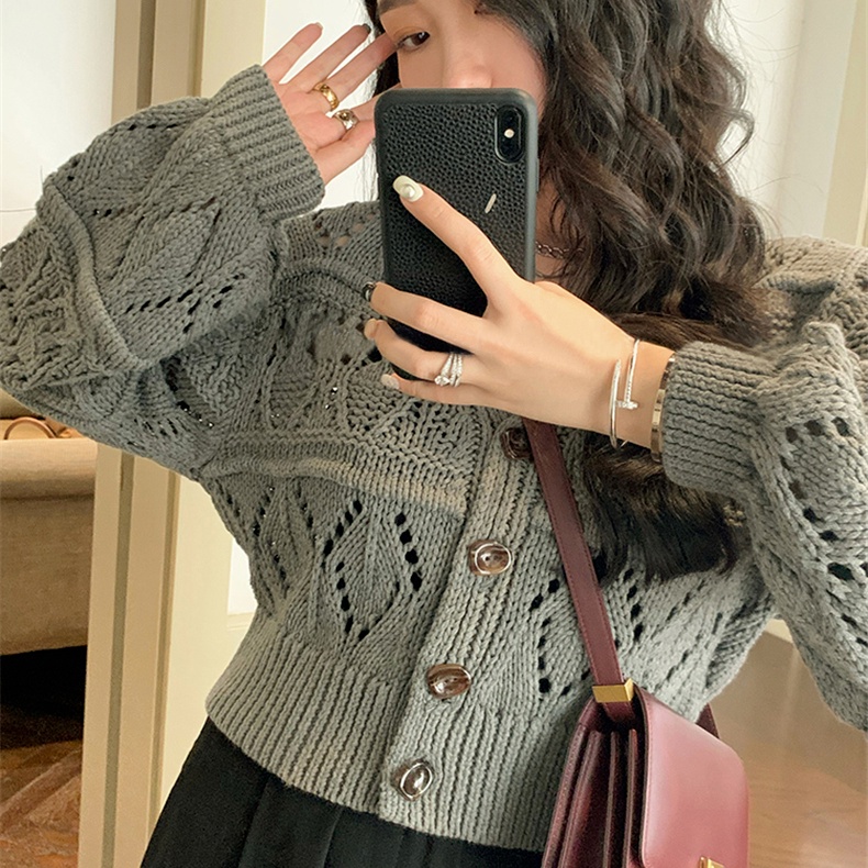 Áo Khoác Cardigan Len Mỏng Dáng Ngắn Cổ v Thời Trang Mùa Thu Dành Cho Nữ