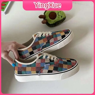 2023 Giày Slip-on Vải Canvas Sọc Ca Rô Thiết Kế Mới Phong Cách Hàn Quốc Thời Trang Xinh Xắn Cho Nữ Vans