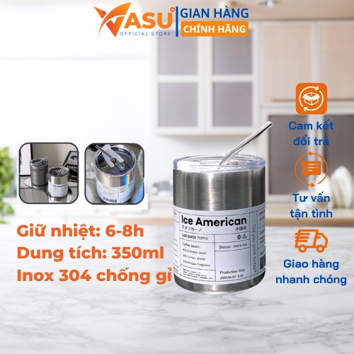 Cốc Nước INOX Giữ Nhiệt 3-5h DUNG TÍCH 350ML, Cốc Mini Iced Americano Có kèm Ống Hút Ly Uống Coffee, Trà Sữa
