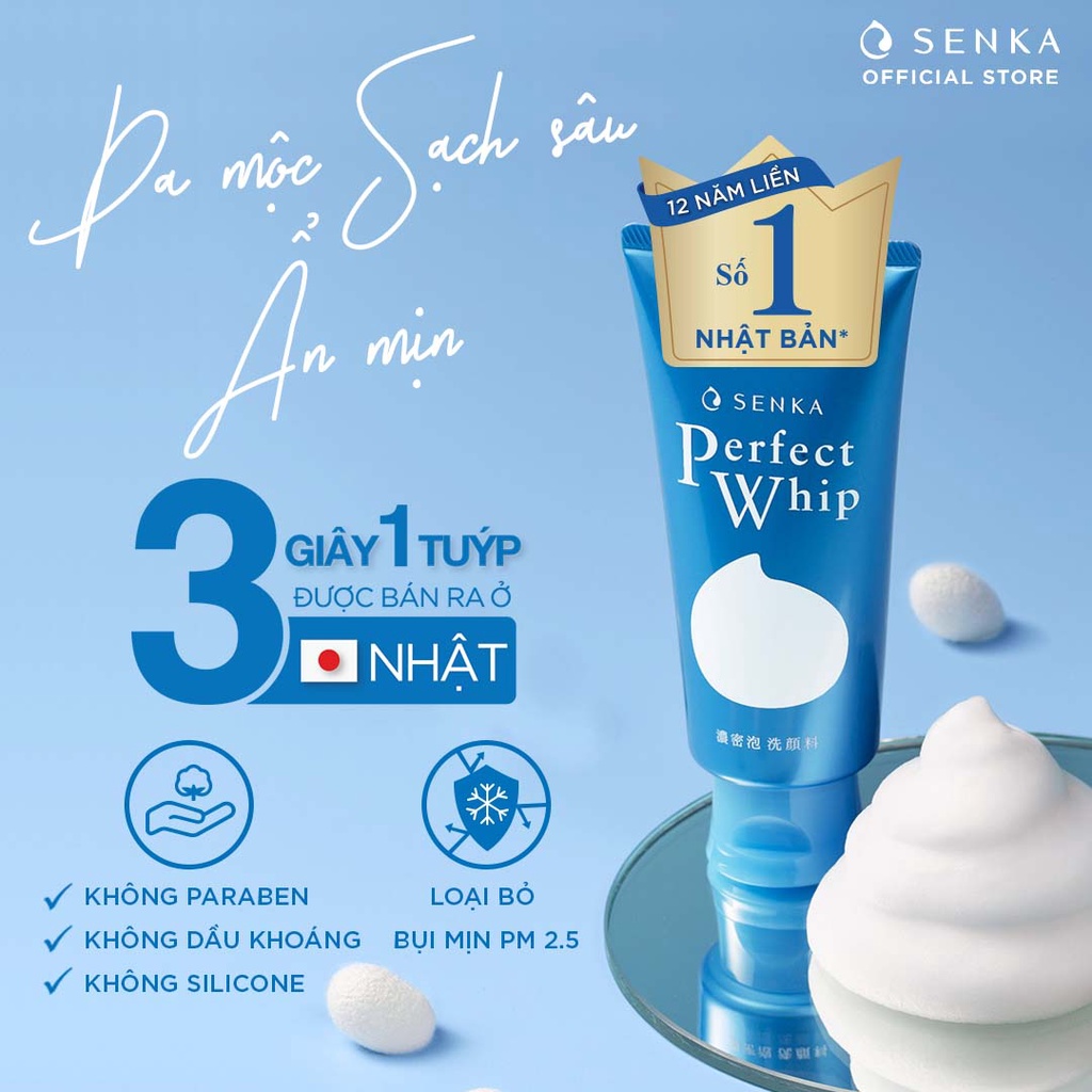 Sữa Rửa Mặt Senka Tơ Tằm Xanh Dương Perfect Whip Facial Foam Wash 120g