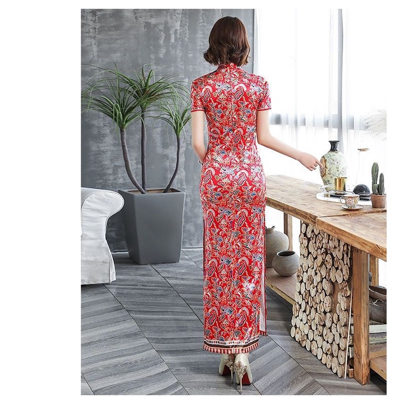 Đầm Sườn Xám Cách Tân Dáng Ôm Dài In Họa Tiết Mèo Thời Trang Cao Cấp Cho Nữ
