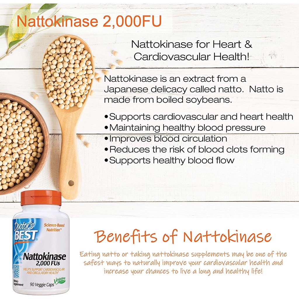 Doctor's Best Nattokinase 2000 FUs - Viên uống ngừa đột quỵ, tai biến, bổ tim mạch 90 viên