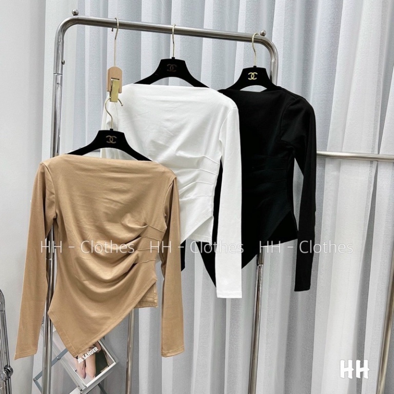 ÁO THUN TRỄ VAI ZIP DÚM VẠT NHỌN DÀI TAY - AnnaShop