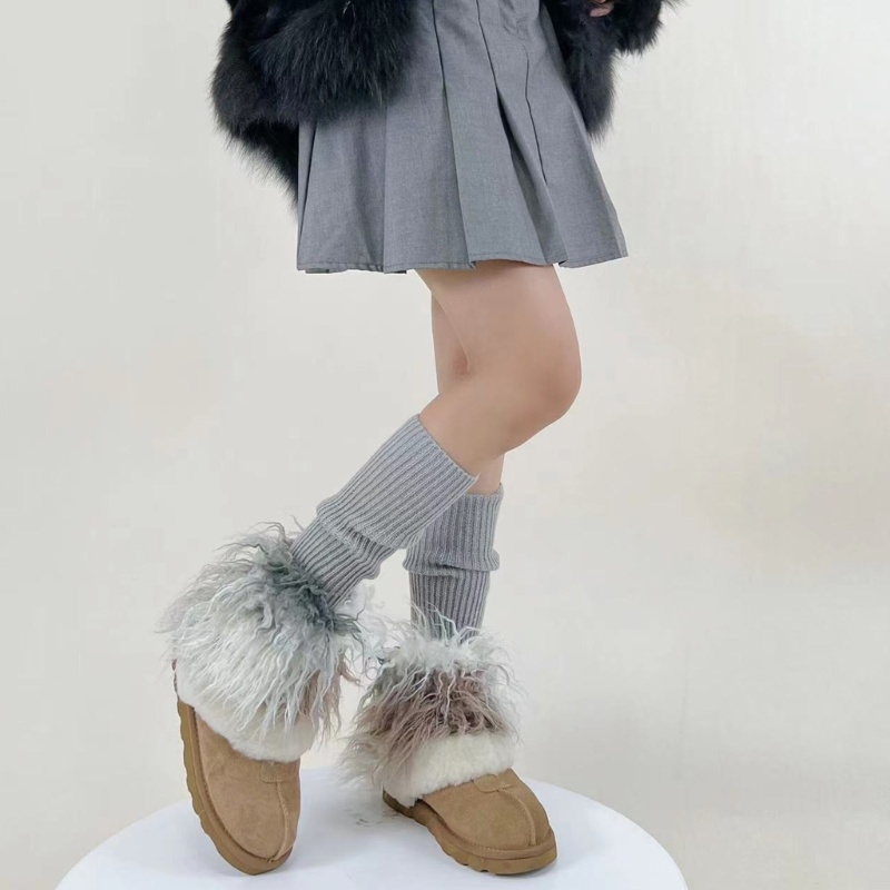 Xiangbao Vớ Dệt Kim Giữ Ấm Chân Mùa Thu Đông Phong Cách Harajuku Vintage Phối Lông Giả Nhiều Màu Sắc Cho Nữ St
