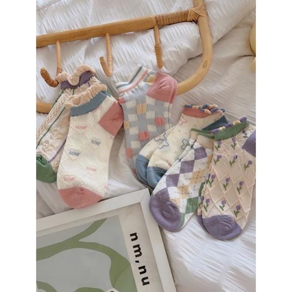 Tất vớ nữ thổ cẩm cổ bèo Softie chất liệu vải Hàn co giãn bốn chiều,họa tiết kute phong cách hiện đại