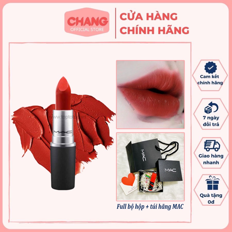 Son MAC Chili 602 Đỏ Gạch siêu hot, MAC Matte Lipstick, Son MAC chính hãng date mới nhất