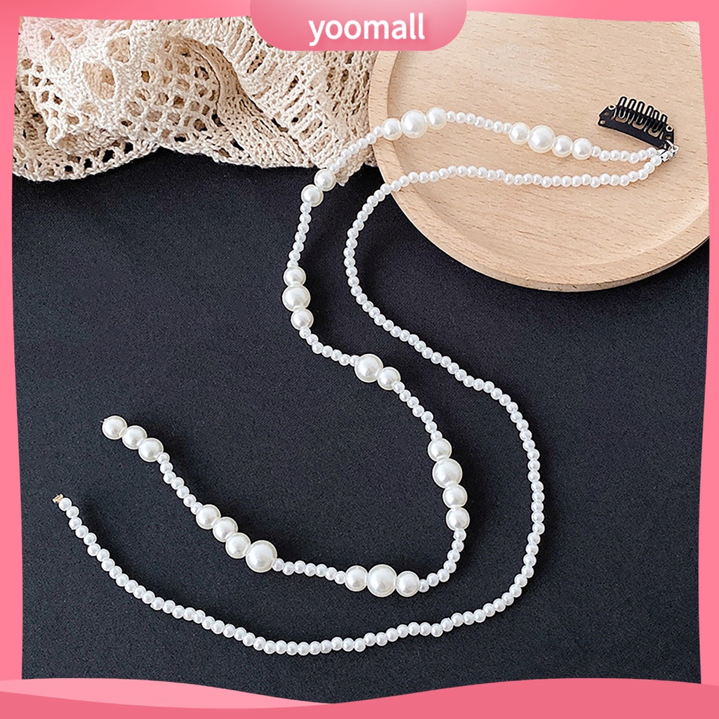 Yoomall| Băng Đô Cài Tóc Đính Ngọc Trai Giả Thời Trang Cho Cô Dâu