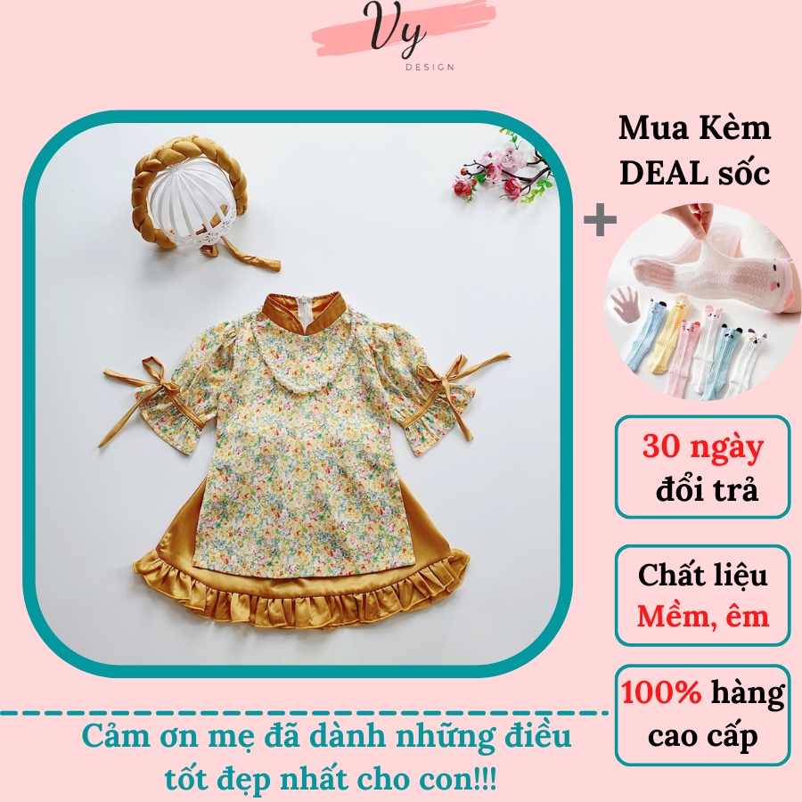 Váy Tết Cho Bé Gái VY DESIGN. Áo Dài Cách Tân Bé Gái Kèm Mấn, Áo Dài Tết Cho Bé Thiết Kế Cao Cấp, Đồ Mẹ Và Bé