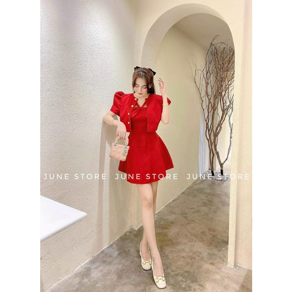 Đầm váy nữ dự tiệc họa tiết cổ đan dây quý phái dáng xòe ( có mút ngực ) kèm áo khoắc thanh lịch đi chơi dạo phố