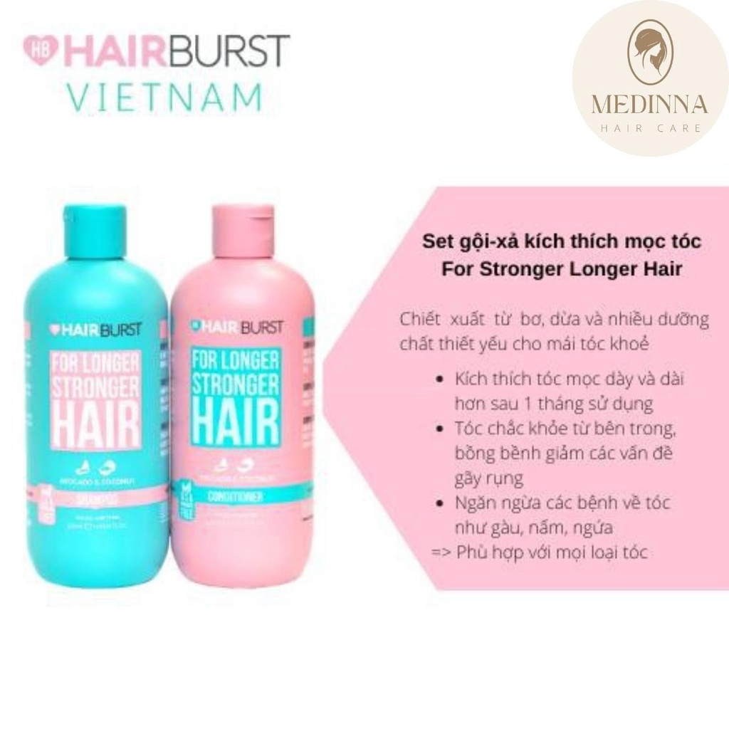 Bộ Dầu Gội & Dầu Xả HAIRBURST Avocado&Coconut For Longer Stronger Hair Hỗ Trợ Mọc Tóc, Ngăn Gãy Rụng, Làm Dày Tóc 350ML