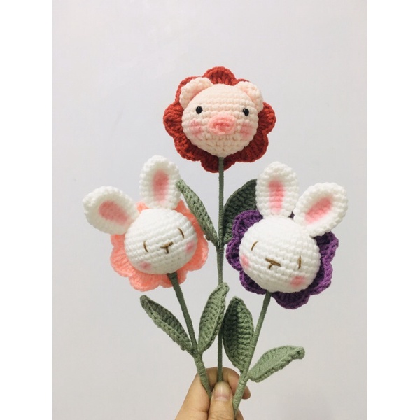Hoa thỏ , hoa heo bằng len handmade