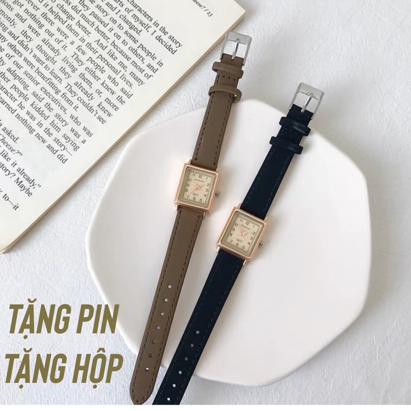 Đồng hồ nữ hiệu doukou mặt vuông nhỏ dây da lì