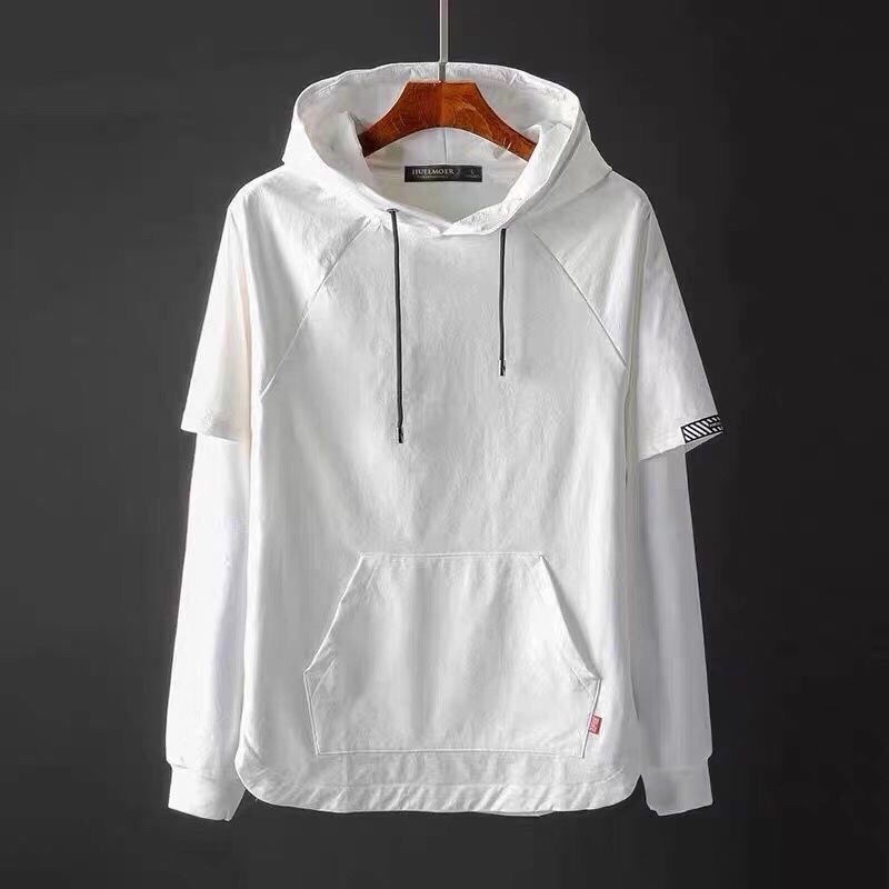 Áo Hoodie Giả Hai Lớp Tay Dài Dáng Rộng Màu Đen Phong Cách Hàn Quốc Thời Trang Mùa Thu Cho Nam Sinh