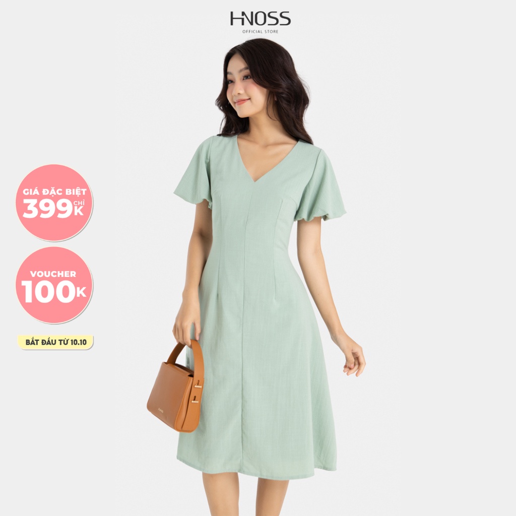 Đầm Lửng Thời Trang HNOSS Tay Phồng HNDLU040
