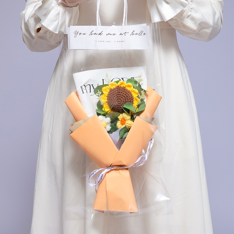 Bó Hoa Nhân Tạo Đan Len Thủ Công Có Đèn LED Dùng Làm Quà Tặng Lễ Hội