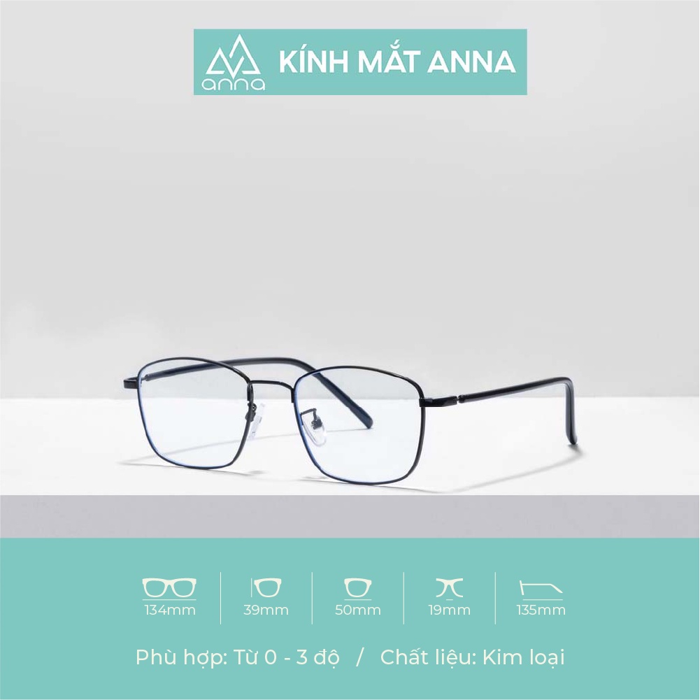 Gọng kính cận thời trang nam nữ ANNA dáng vuông nhựa kết hợp kim loại 250KL031