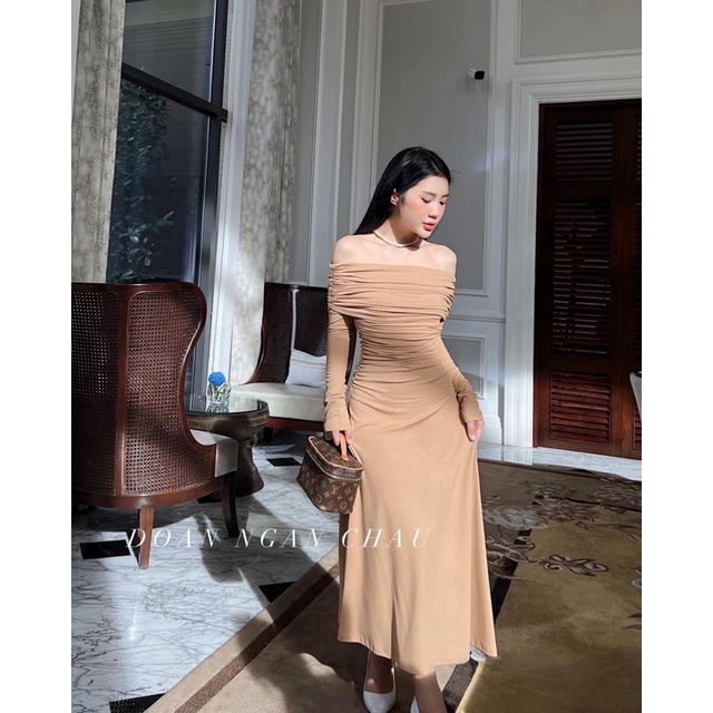 VÁY LEN TĂM TRỄ VAI DÁNG MAXI XOÈ