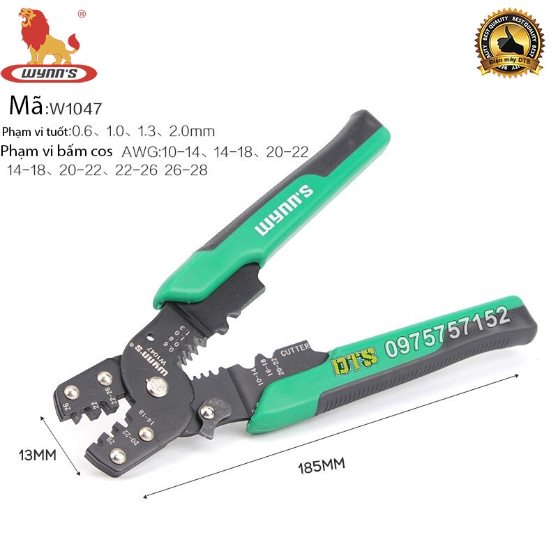 Kìm bấm cos đa năng 4 trong 1 WYNN'S W1047, chuyên dụng bấm cos ghim, cos tròn, cắt dây, tuốt dây