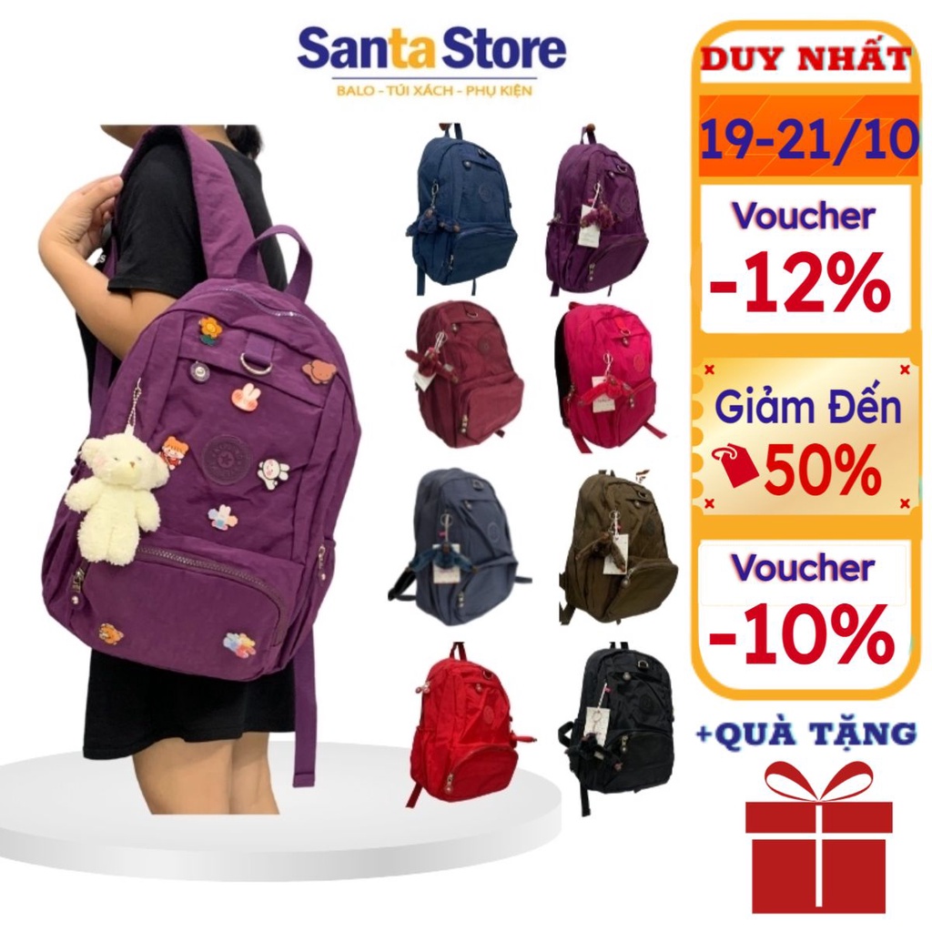 Balo đi học thời trang nữ vải dù Kipling cao cấp SANTA STORE MS2066 màu đen đẹp Ulzzang Hàn Quốc