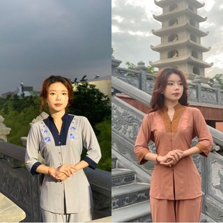 Đồ lam đi chùa mẫu nữ thun phối chữ y loại 1