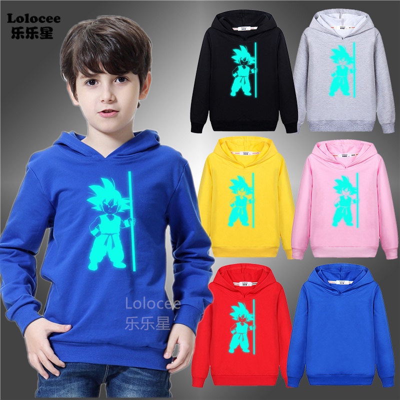 Áo Khoác hoodie Tay Dài Dạ Quang In Hình Goku Dragon Ball Thời Trang Mùa Thu Cho Trẻ Em 3-14 Tuổi
