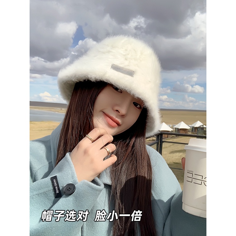 Mũ Bucket Lông Thỏ Giữ Ấm Mùa Đông Phong Cách Hàn Quốc Chất Lượng Cao Cho Nữ