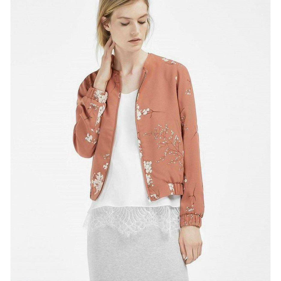 Khoác bomber lụa hoa hồng đào 1 màu A3041 Aholic