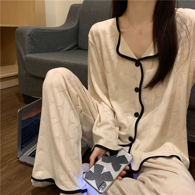 💖Đồ Bộ Pijama Dài Tay 🎀 Bộ Đồ Ngủ Tay Dài Viền Lượn Sóng Thời Trang Xuân Thu Cao Cấp🍂 TTK385
