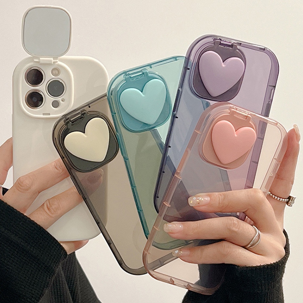 Ốp Điện Thoại TPU Dẻo Họa Tiết Trái Tim 3D Màu Sắc Ngọt Ngào Kèm Gương Chống Sốc Cho Iphone 11 12 13 14 Pro Max