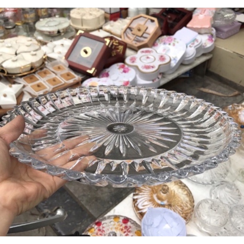 Khay thủy tinh trắng hình tròn 30cm hàng dày