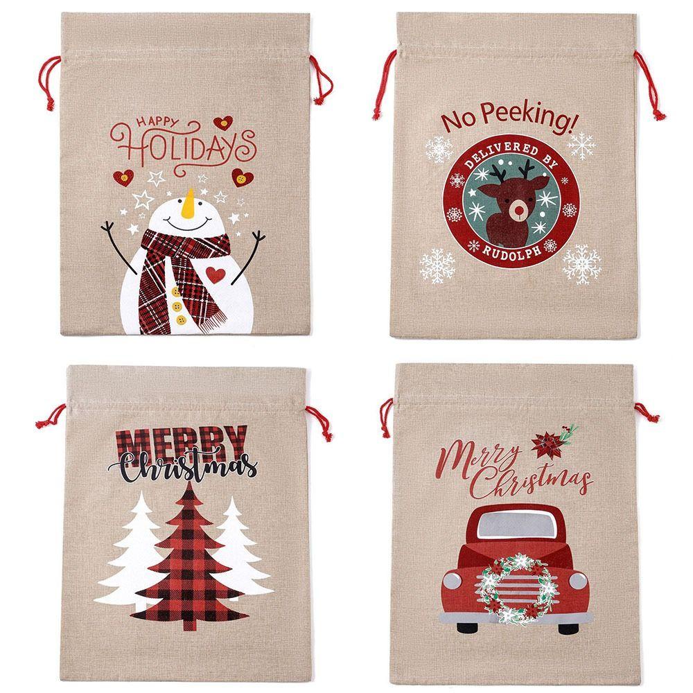 CONOPERY Túi Rút Vải Canvas Họa Tiết Người Tuyết Phong Cách Giáng Sinh Độc Đáo