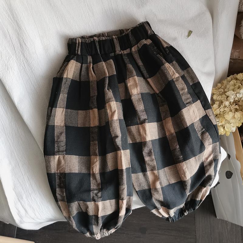 Set Áo Croptop + Quần Dài Kẻ Sọc Caro Màu Sắc retro Cho Bé