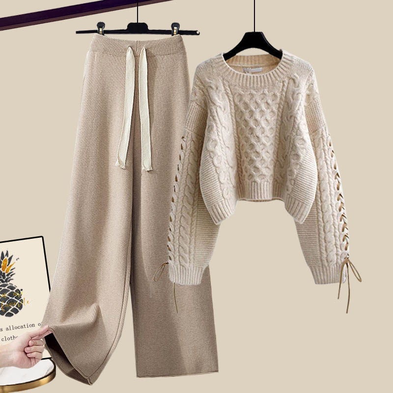 Plus Bộ Áo Sweater Dệt Kim Dáng Rộng Phối Quần Dài Thời Trang Thu Đông 2022 Cho Nữ