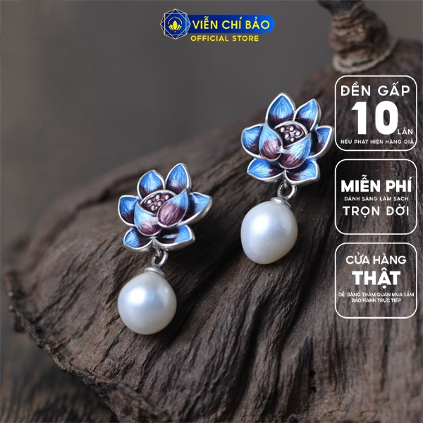 Bông tai hoa sen xanh chất liệu bạc Thái 925 thời trang phụ kiện trang sức nữ Viễn Chí Bảo B000214