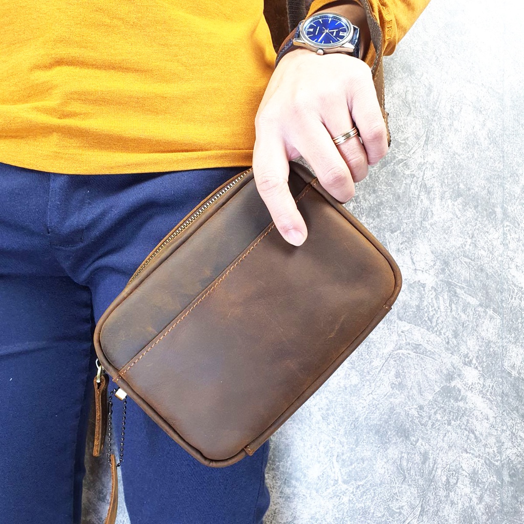 Túi đeo chéo nam kết hợp Clutch cầm tay da bò thật TD118LEA  - 100% da bò thật, BH 3 năm