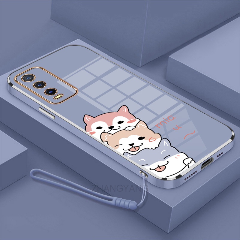 Ôp Điện Thoại Silicon Họa Tiết Hoạt Hình Chú Chó Dễ Thương Kèm Dây Đeo Cho vivo y20 y20i y12s y20s y12a