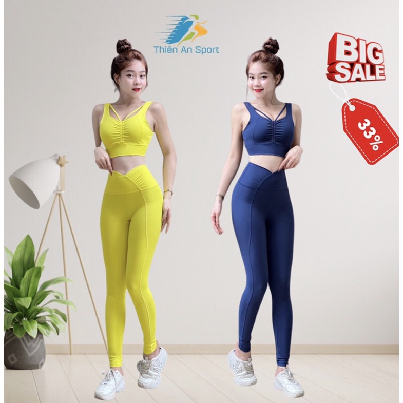 Đồ tập yoga, set yoga, đồ tập gym nữ, áo bra rút ngực, quần cạp cao nhún tinh tế
