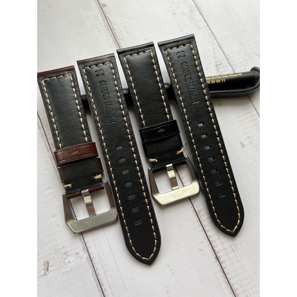 Dây Da Đồng Hồ Nam Nữ Cao Cấp Chỉ Nổi Size 20mm 22mm 24mm