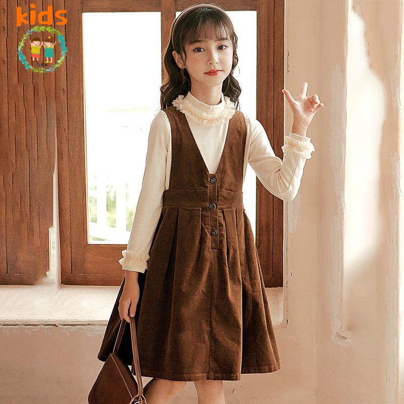 Set Áo Thun Tay Dài Phối Chân Váy Thời Trang Thu Đông Xinh Xắn Cho Bé Gái 3-5 - 8-10 - 12-13 Tuổi