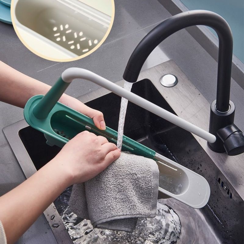 Khay Đựng Dụng Cụ Bồn Rửa Bát Đều Chỉnh Kích Thước Kèm Thanh Treo Khăn